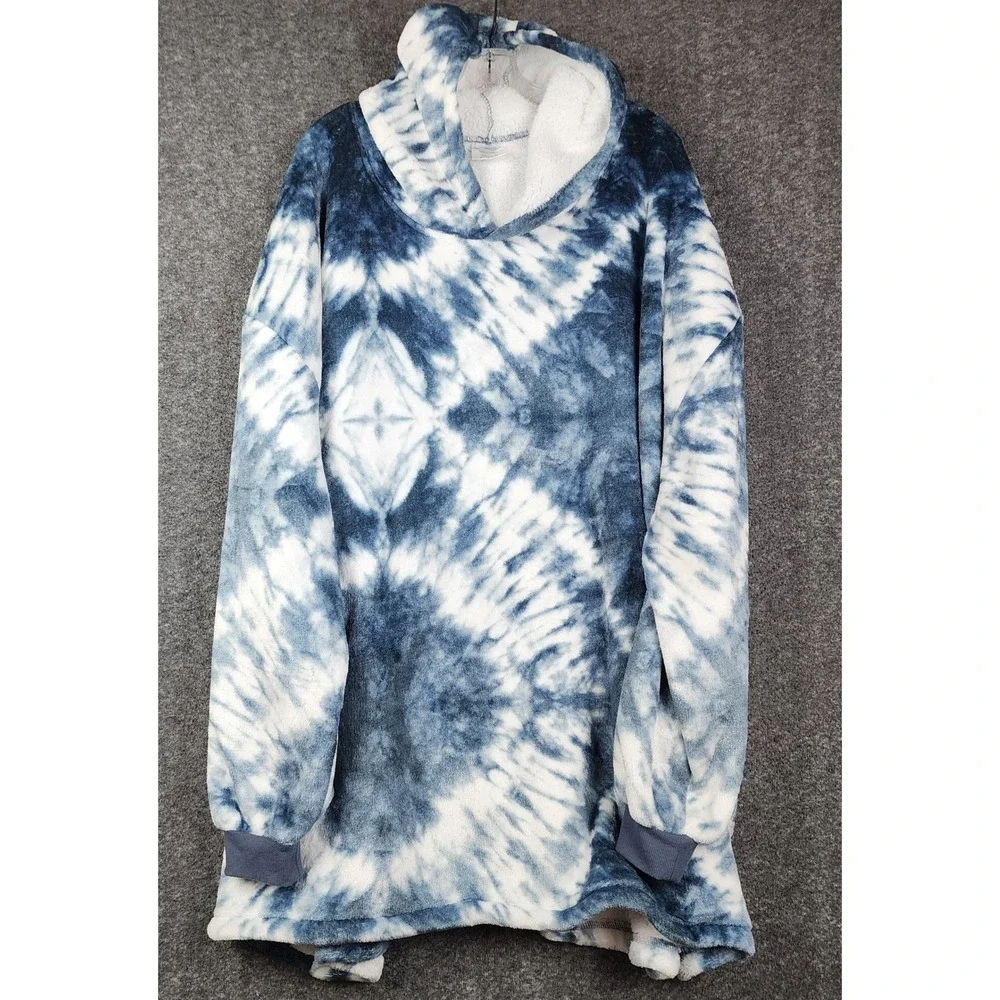 Fashion by Mirabeau Wearable Blanket‎ Hoodie Unisex OS Blue Tie Dye Sherpa Lined